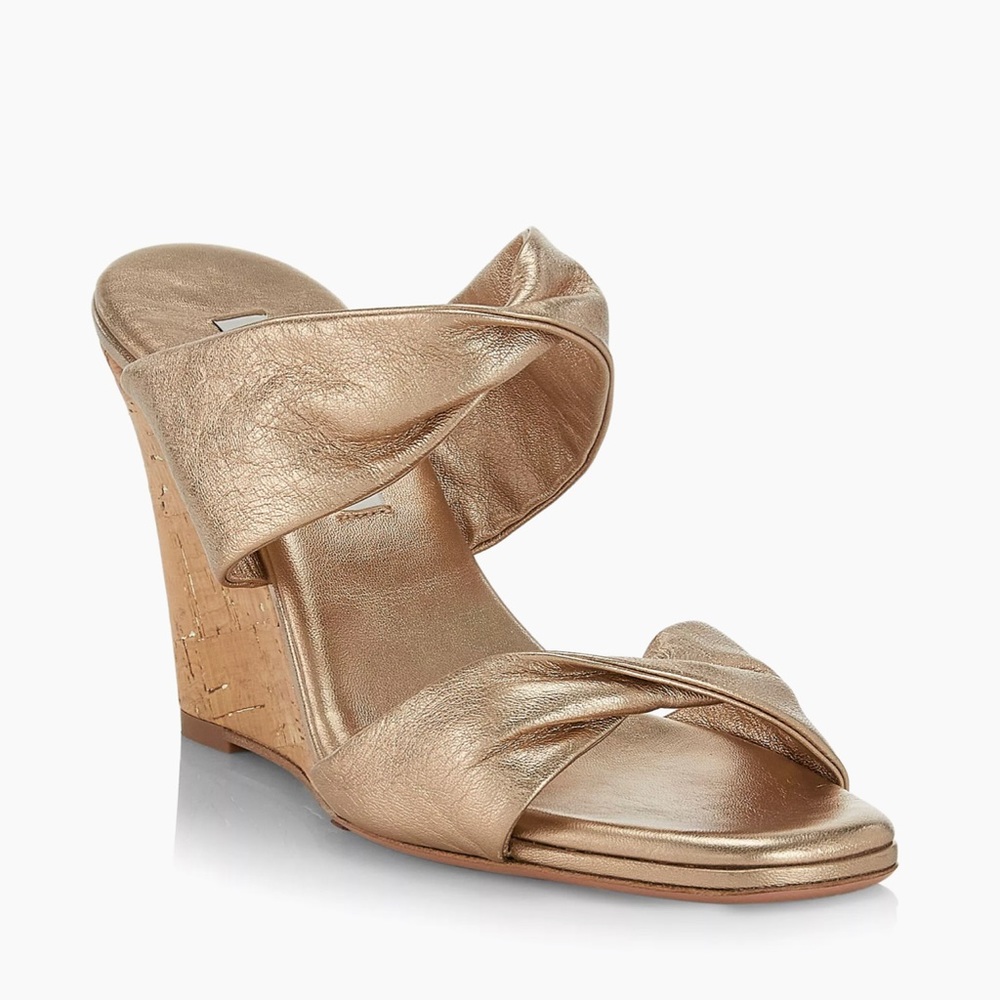 Aquazzura Twist Metallic Dual Band Wedge Sandals different size available